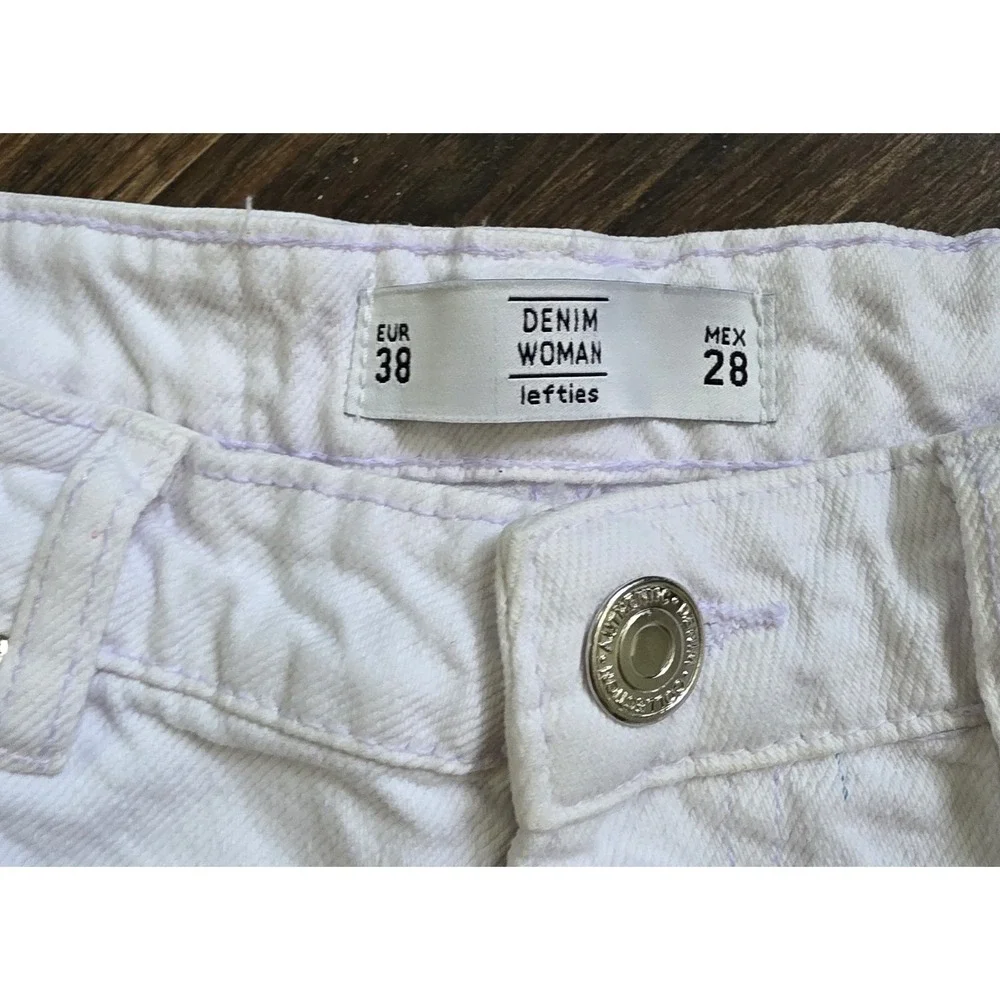 Lefties white Denim Women's 6/8 Wide Leg Raw Hem Distressed Jeans Y2K streetwear
